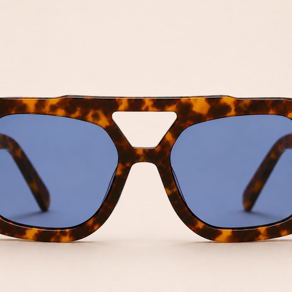 Sunglass Model cala oversize bridge detail view variant amber blue